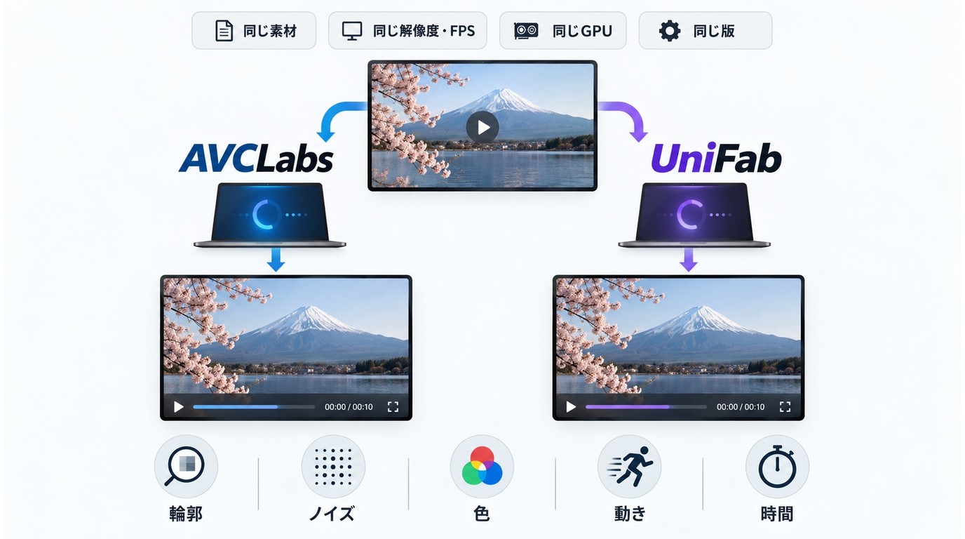 AVCLabsとUniFabを同じ素材、解像度、GPU条件で比較する方法