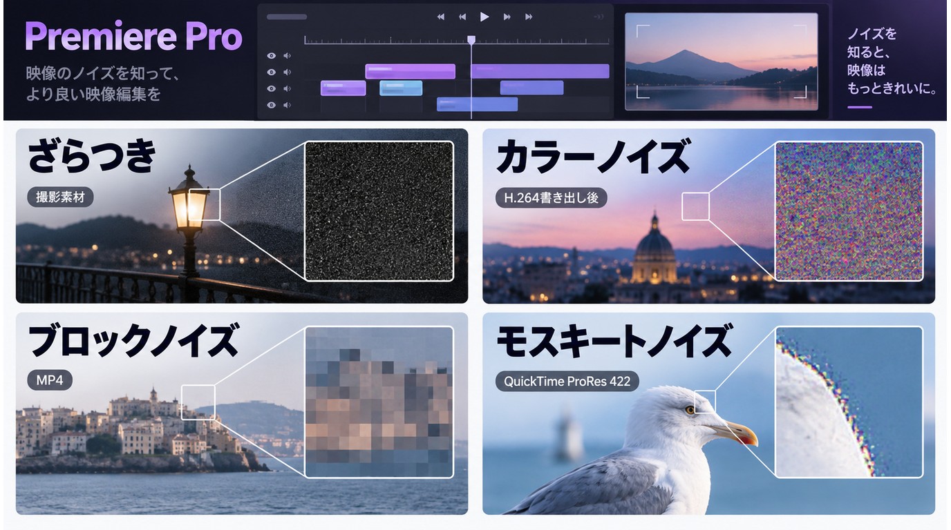 Premiere Proで確認するざらつき、カラーノイズ、ブロックノイズ、モスキートノイズの違い