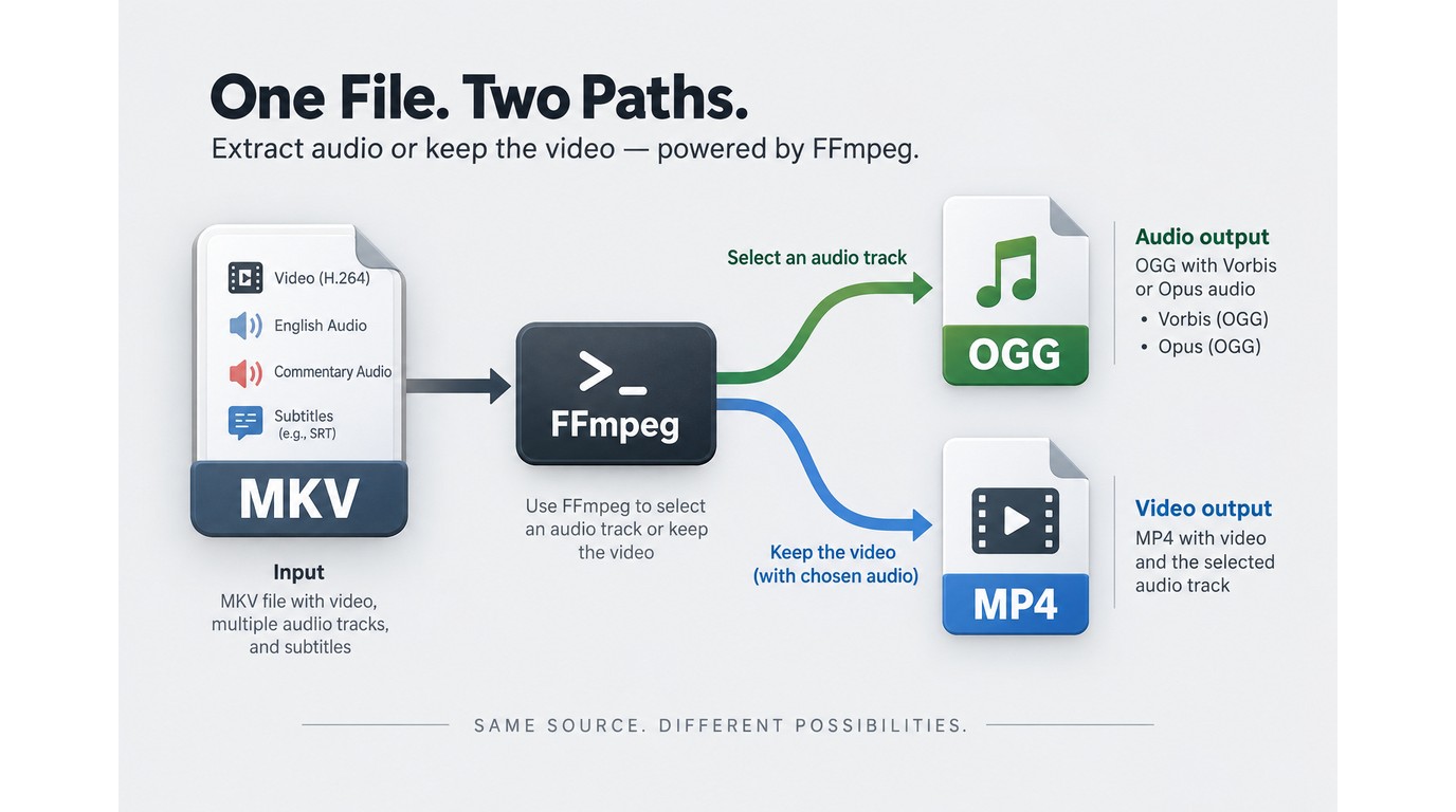 MKV streams split into OGG audio or MP4 video based on the selected track.