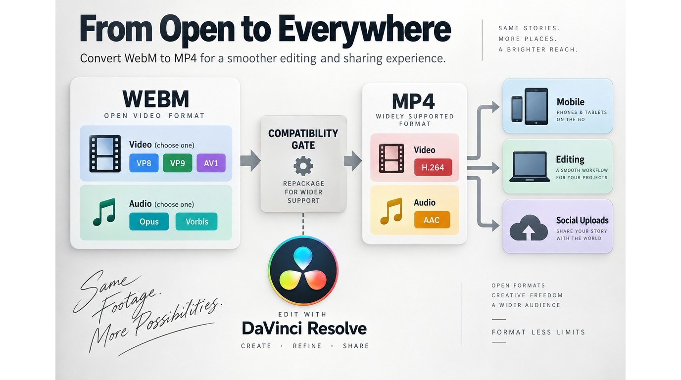 WebM and MP4 containers with common video and audio codec compatibility