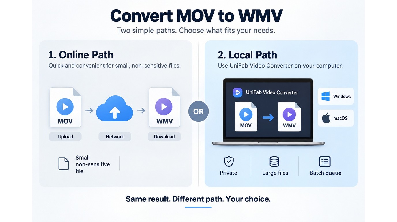 Online upload versus local UniFab conversion for MOV to WMV