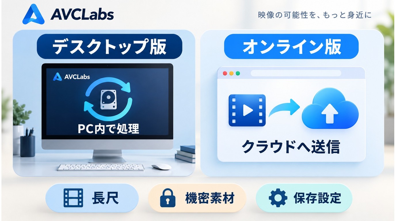 AVCLabsのデスクトップ版とオンライン版における動画処理場所の違い