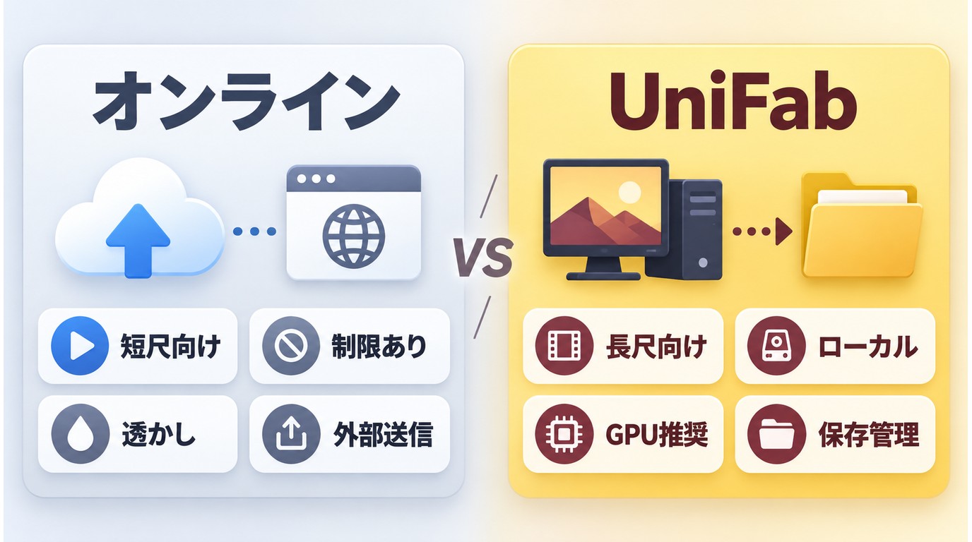 無料オンライン型とUniFabなどPCソフトの制限と処理環境の違い