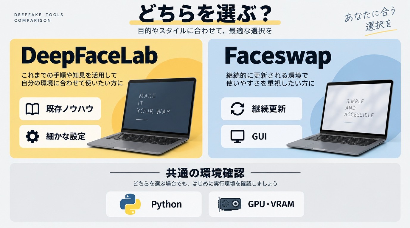 更新性と既存ノウハウと実行環境でDeepFaceLabとFaceswapを選ぶ分岐