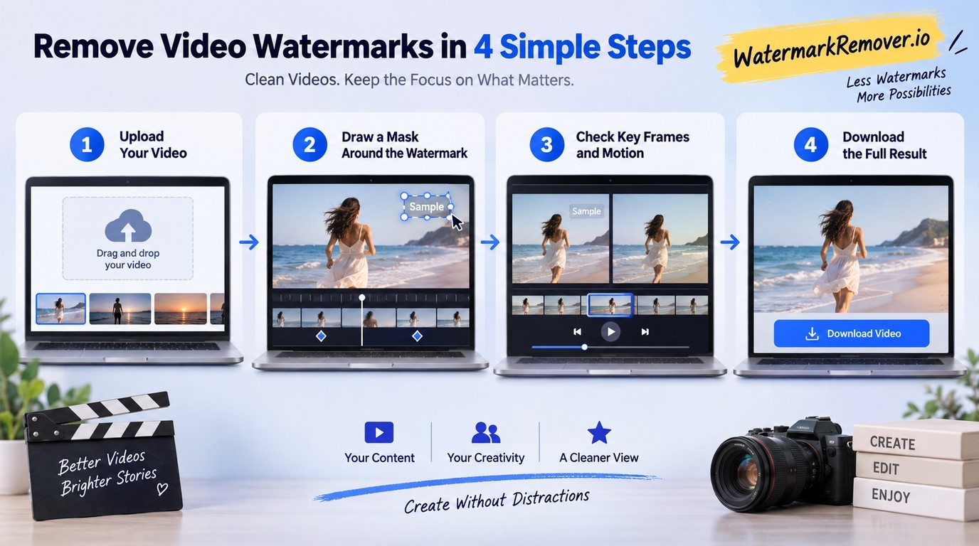 Online workflow to upload, mask, preview, and export an authorized video.