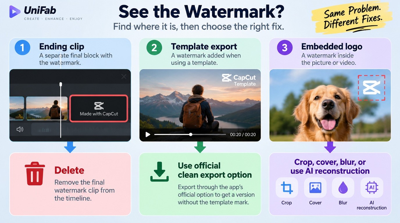 How to identify an ending clip, template mark, or embedded CapCut watermark