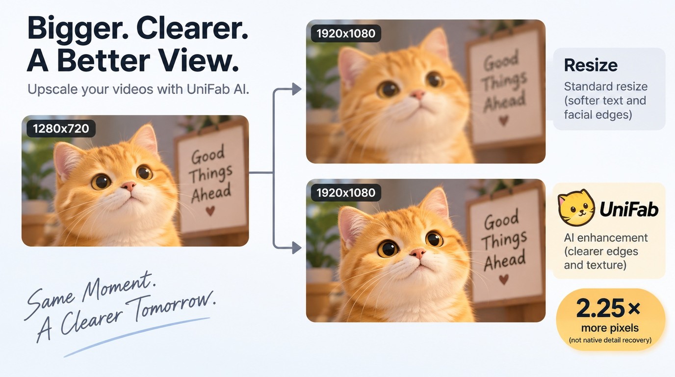720p enlarged to 1080p by resizing versus UniFab AI edge and texture enhancement
