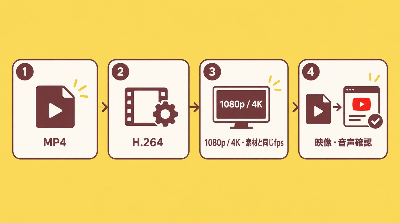 YouTube向けMP4書き出しでH.264と解像度を設定する手順