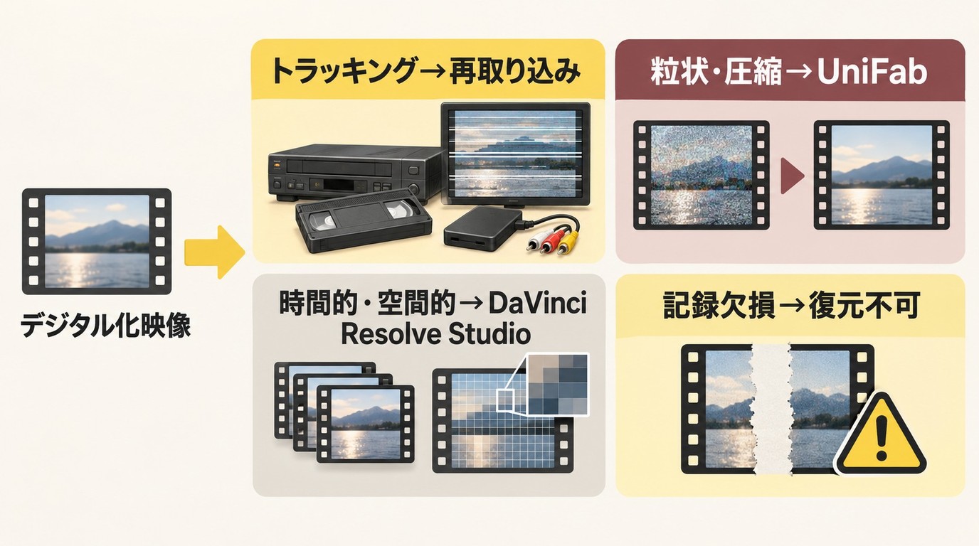 DaVinci Resolve StudioとUniFabの使い分けと復元できない欠損の区別