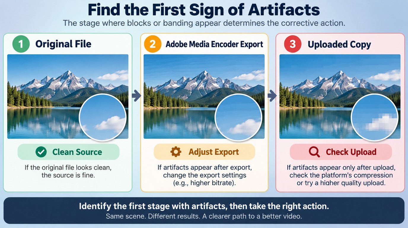 How to trace artifacts from the original through Adobe Media Encoder to the uploaded copy