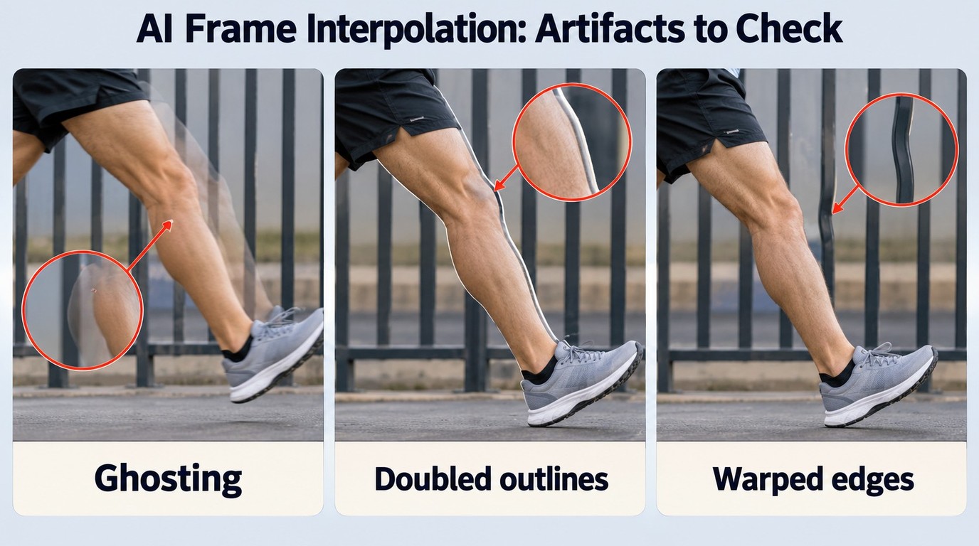 Ghosting, doubled outlines, and warped edges in AI frame interpolation