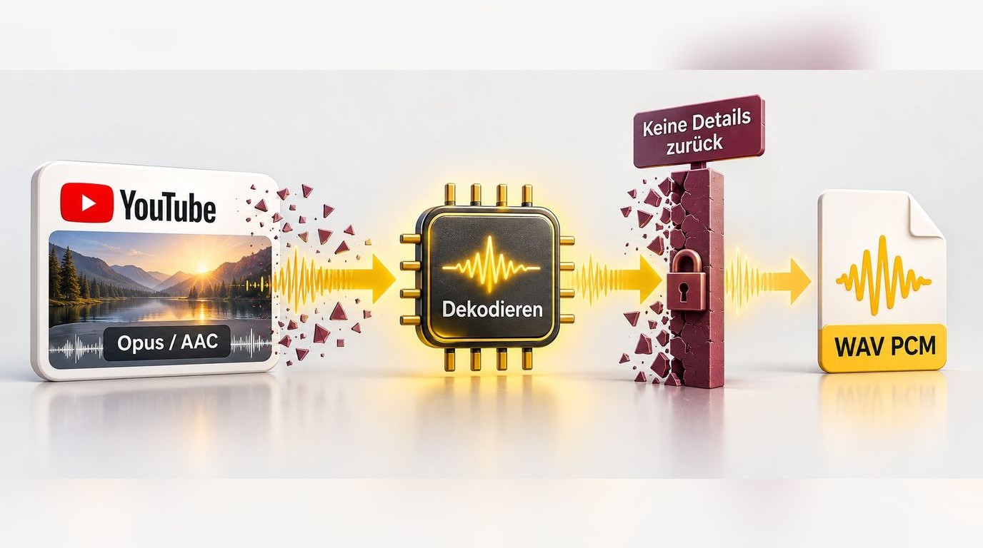 YouTube-Audio aus Opus oder AAC wird zu WAV, ohne verlorene Details wiederherzustellen.