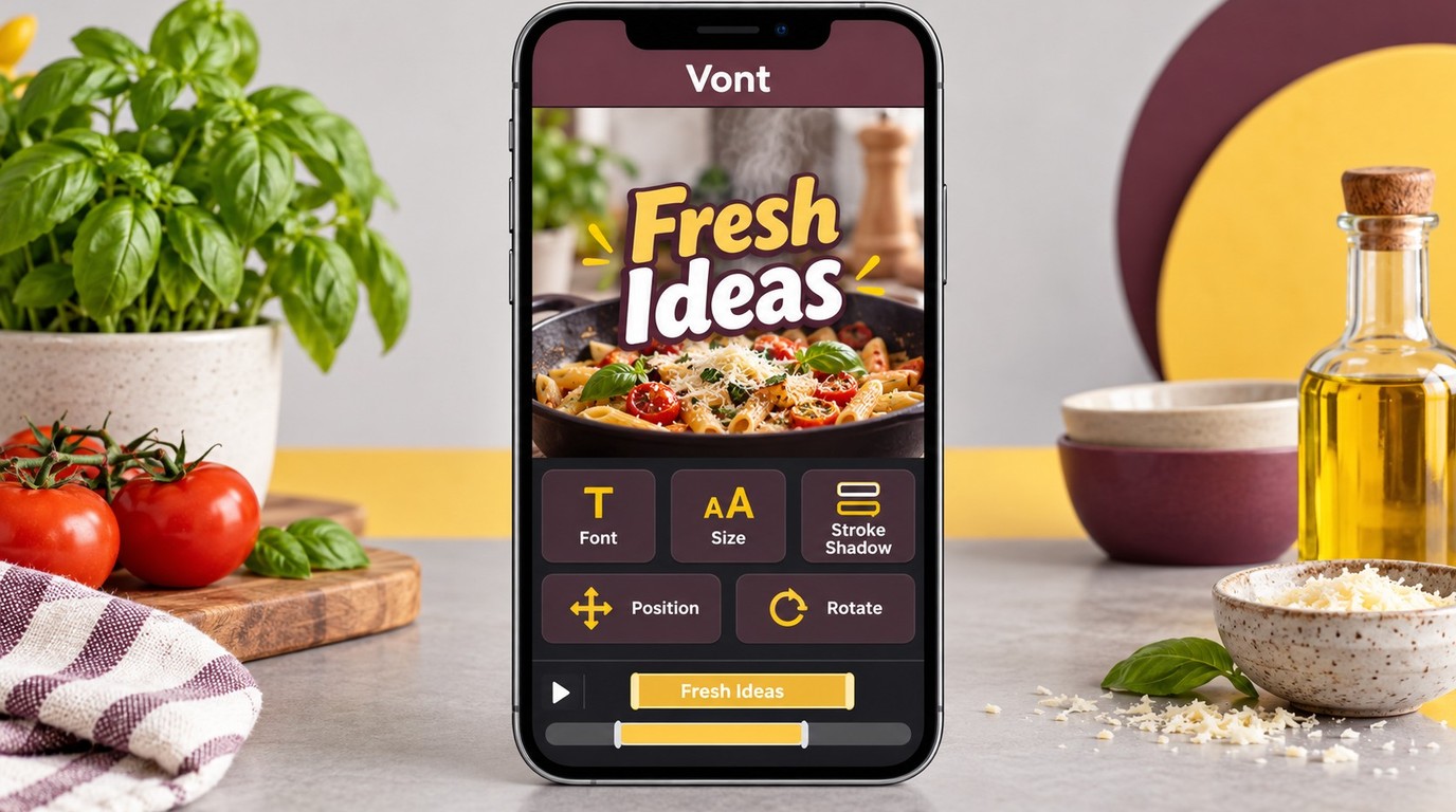Vont on iPhone with a timed text layer, typography controls, and safe-area placement