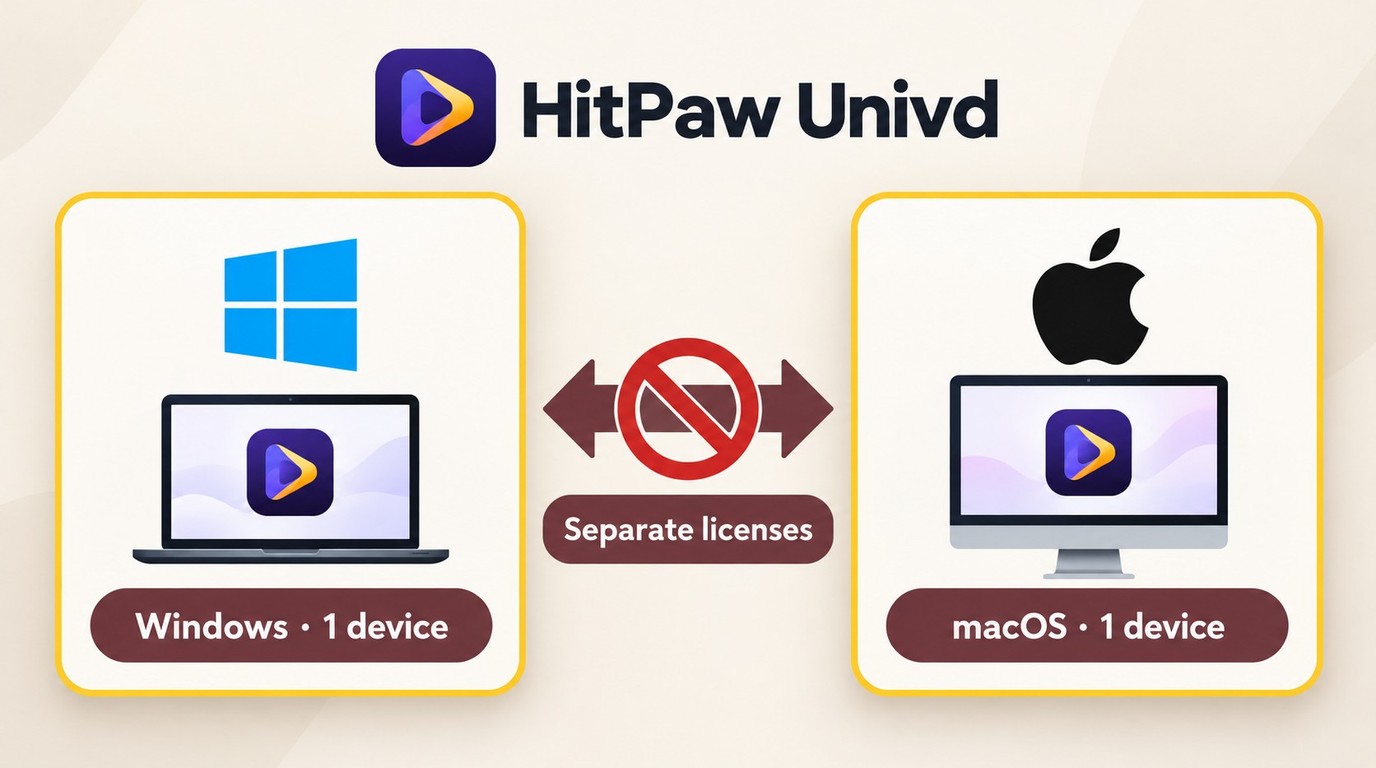 HitPaw Univd licenses are separate for Windows and macOS and cover one device.