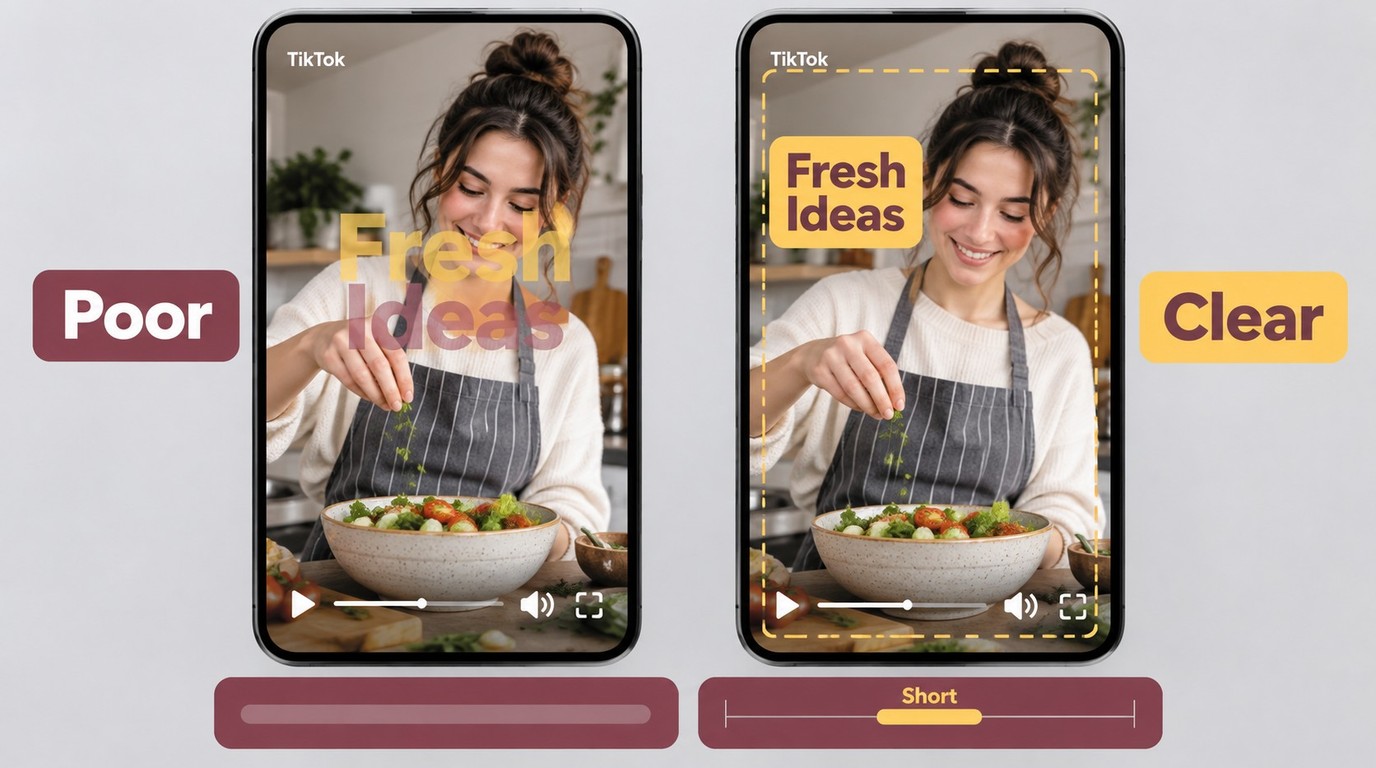 Readable TikTok text using strong contrast, safe zones, short lines, and clear timing