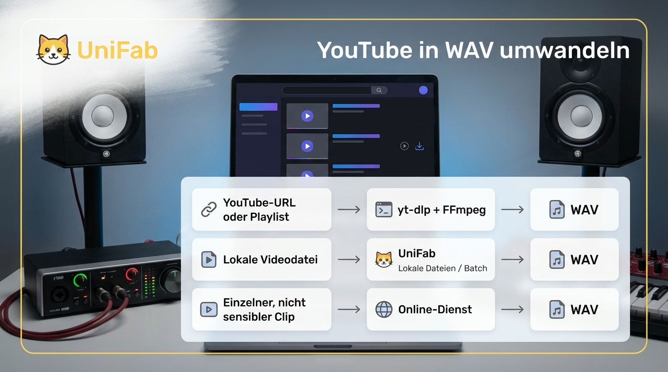 YouTube zu WAV konvertieren: 3 Wege für DAW, Desktop und CLI