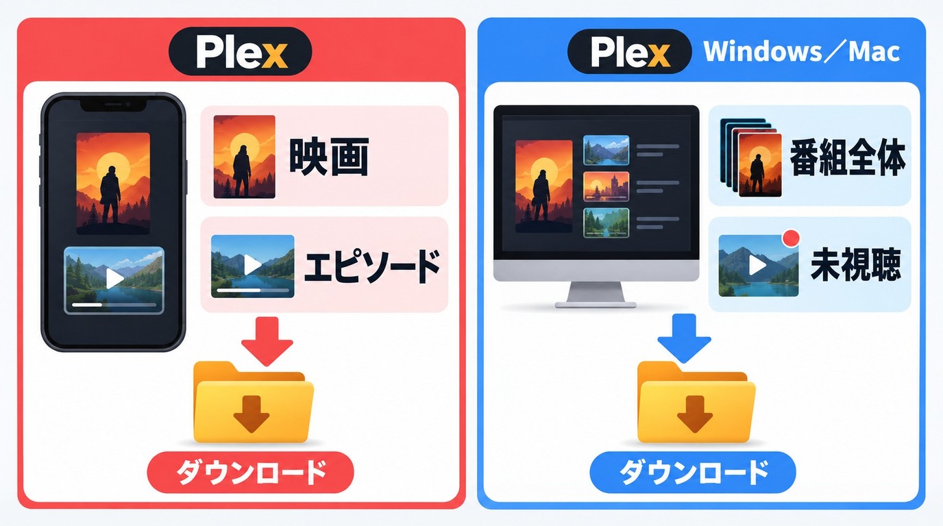 Plex公式Downloadsのモバイル版とデスクトップ版で異なる保存単位