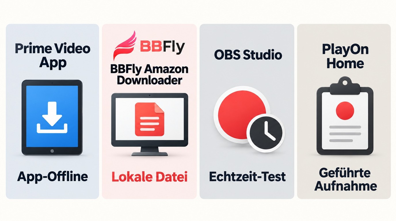 Prime Video-App, BBFly, OBS und PlayOn Home nach Einsatzziel ausgewählt.